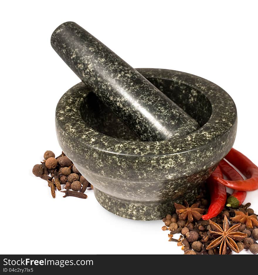 Stone mortar with spices