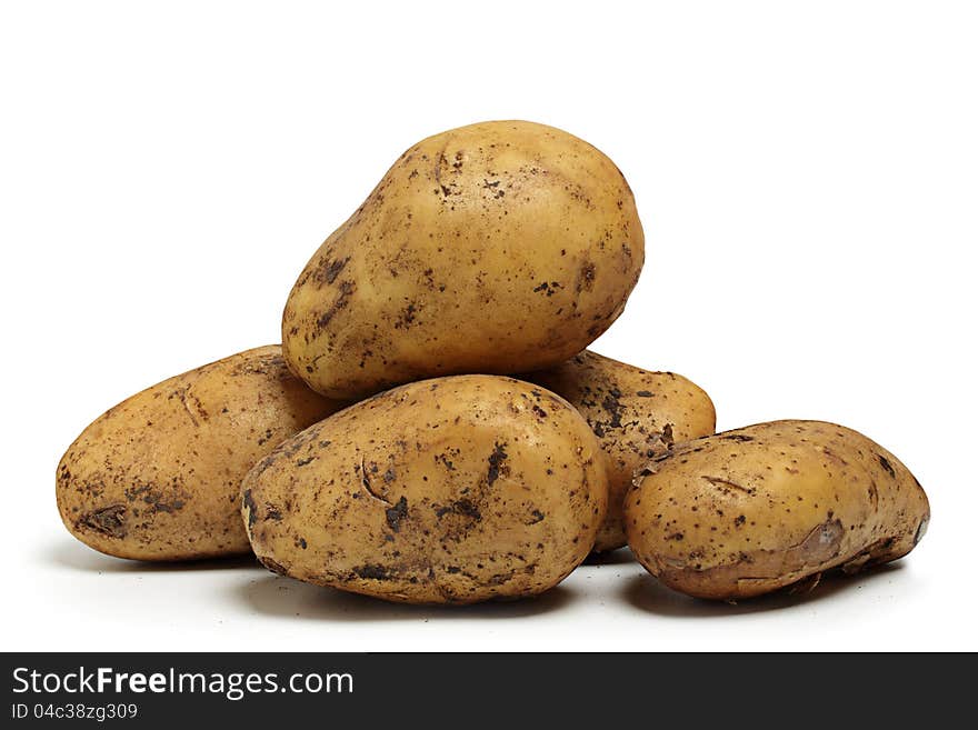 Potatoes, white background.