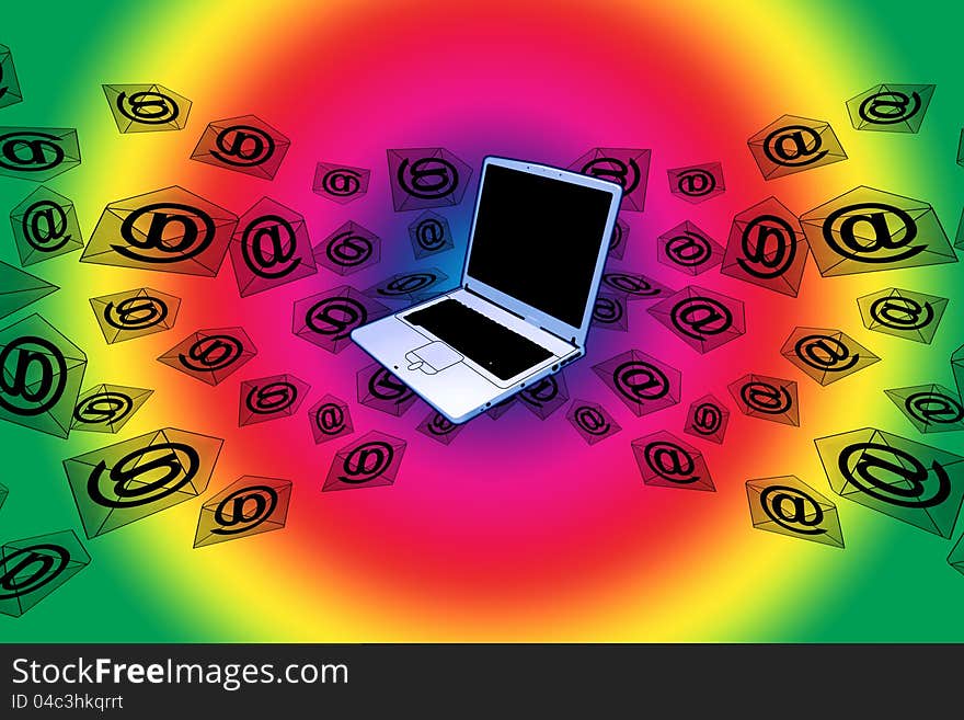 3D E-Mail Laptop Rainbow