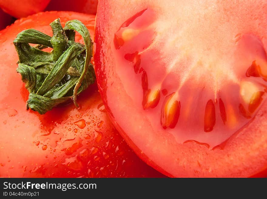 Cut tomato closeup