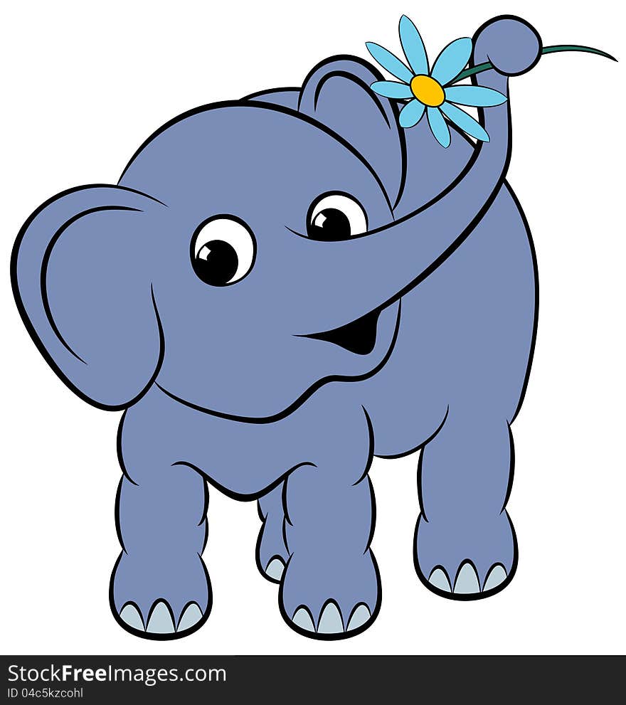 Cartoon funny elephant with a flower. EPS 10 vector.