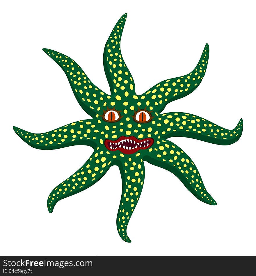 Green monster jellyfish. EPS 10 vector.