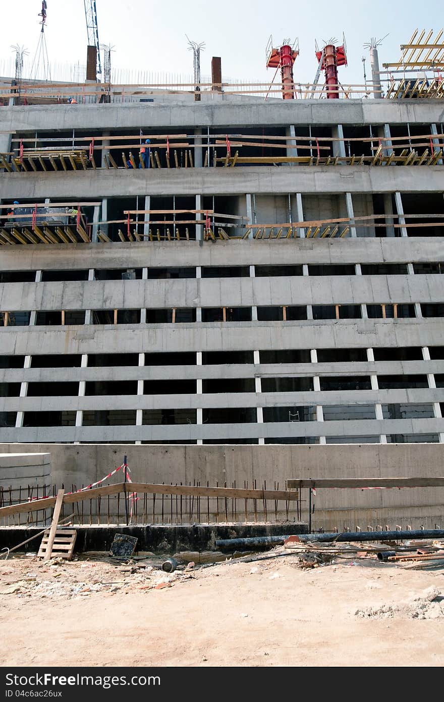 Building under construction. Slab skeleton of building.