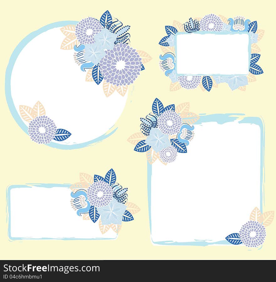 Vector set of frames with flowers for invitations or tags