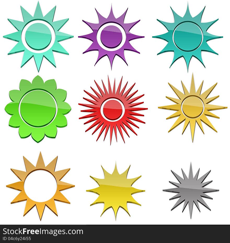 9 shapes set with some sunny shape in different colors. 9 shapes set with some sunny shape in different colors.