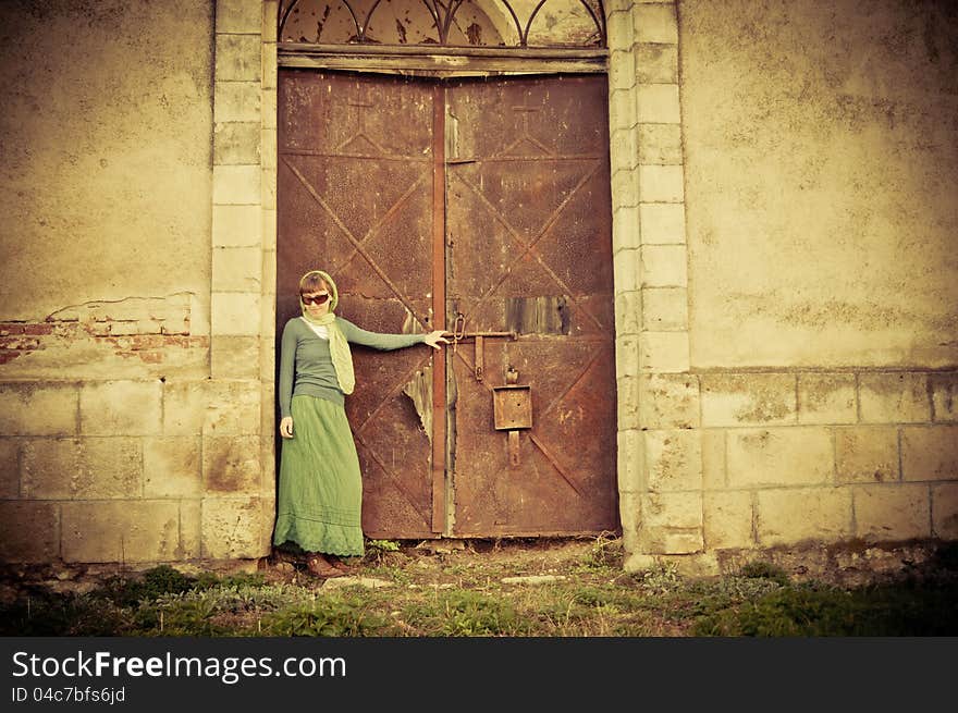 Woman Near Old Building