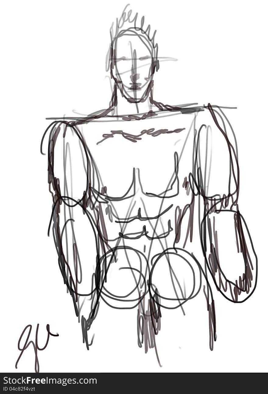 A sketch of a male model. A sketch of a male model