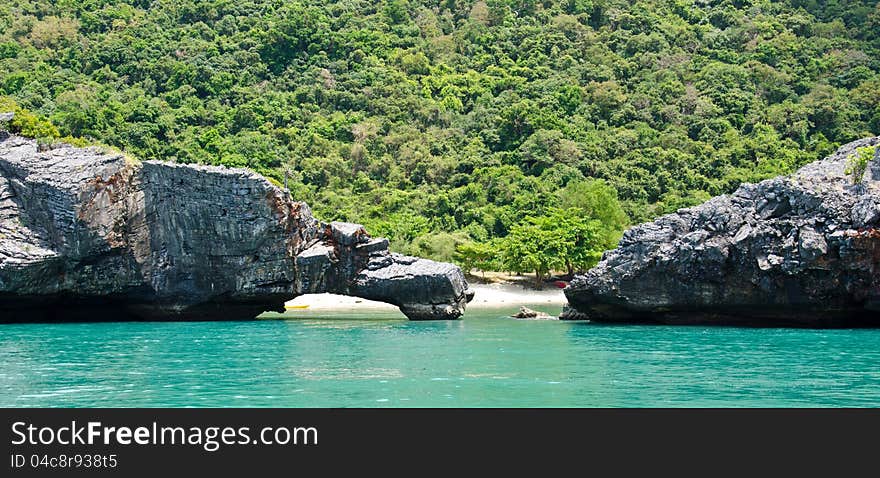 Cliffs of the island in the sea.