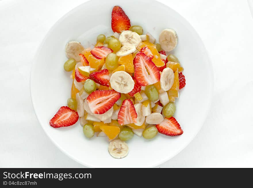 Fresh fruit salad in a white plate