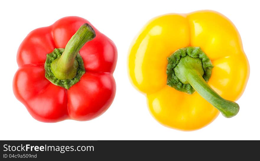 Red and yellow peppers isolated on white background