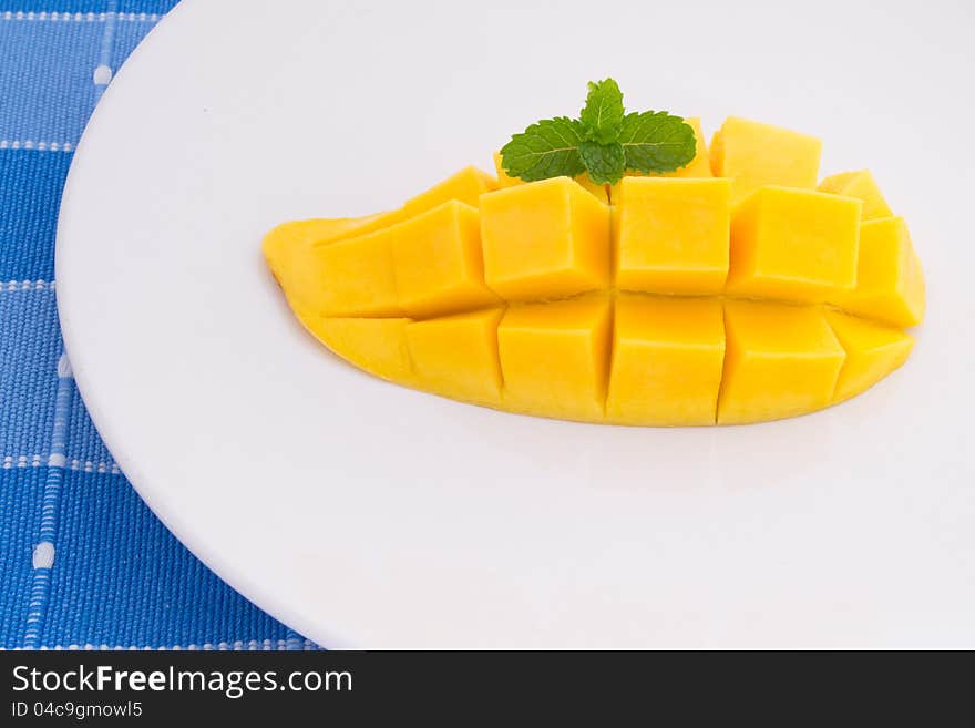 Beautiful mango slice on dish