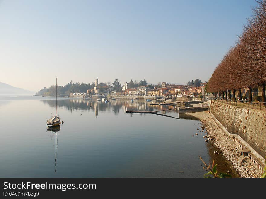 The Italian lakeside village of Lesa. Province of Novara, Piedmont, Italy. The Italian lakeside village of Lesa. Province of Novara, Piedmont, Italy