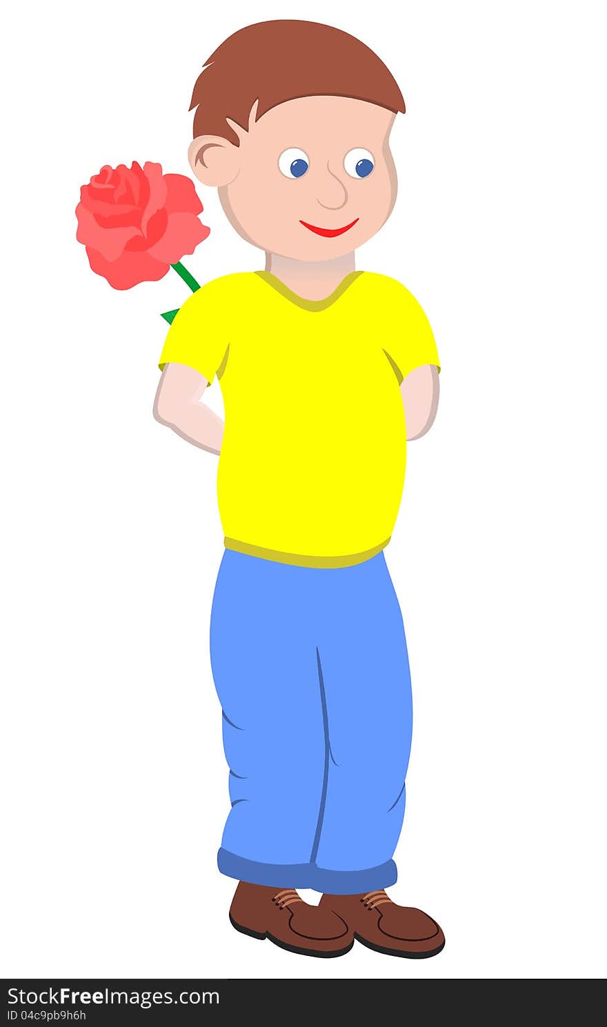 Smiling boy with a big flower rose