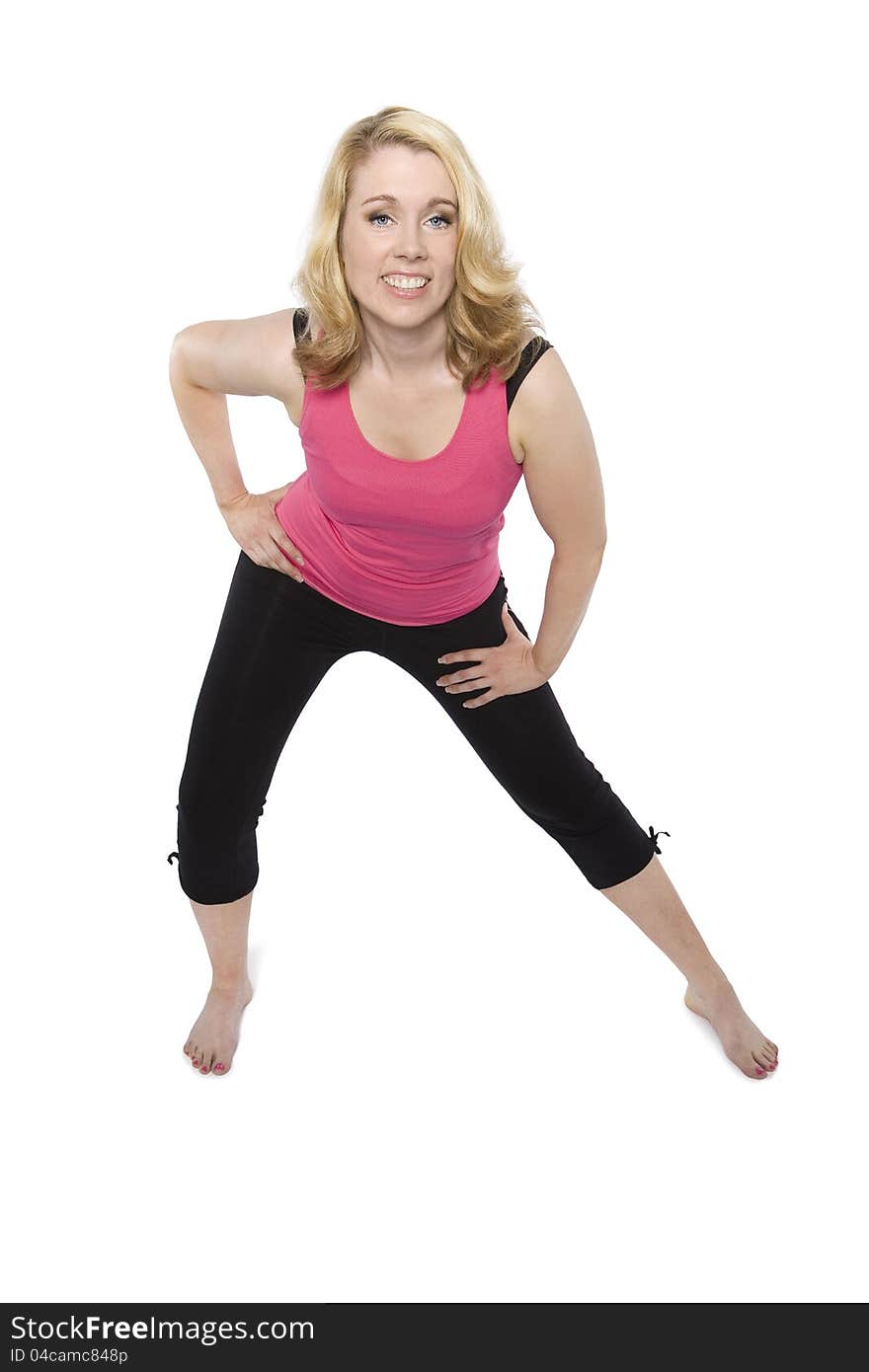 Adult Woman exercising on white background. Adult Woman exercising on white background