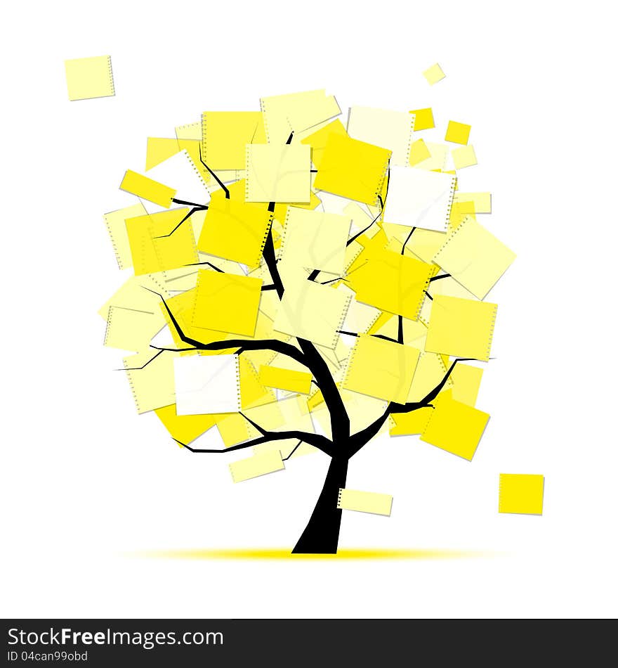 Art tree with yellow stickers for your design, vector