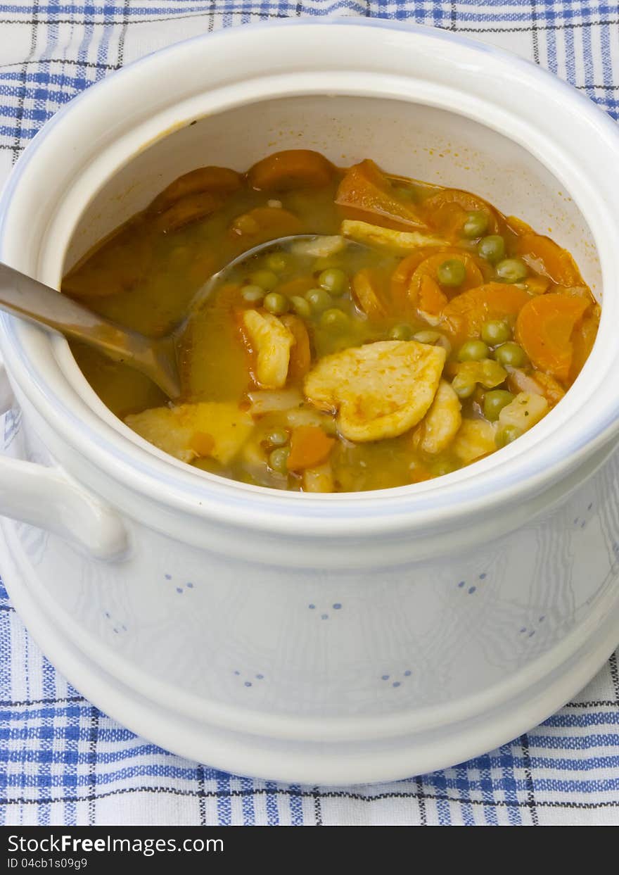 Vegetable soup with green peas