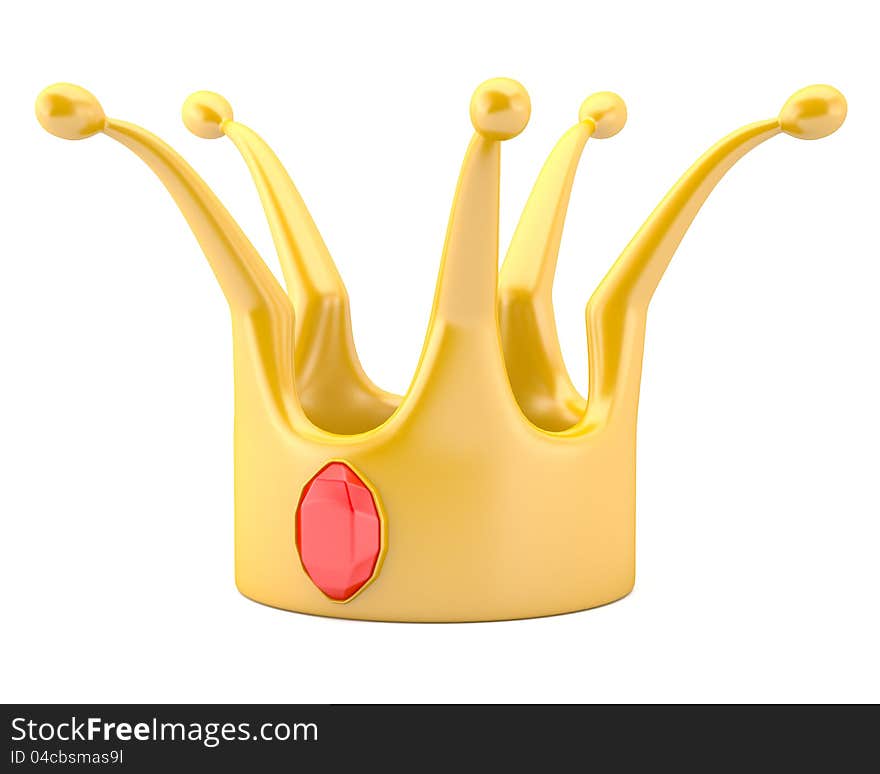 Golden crown with gem isolated on white background