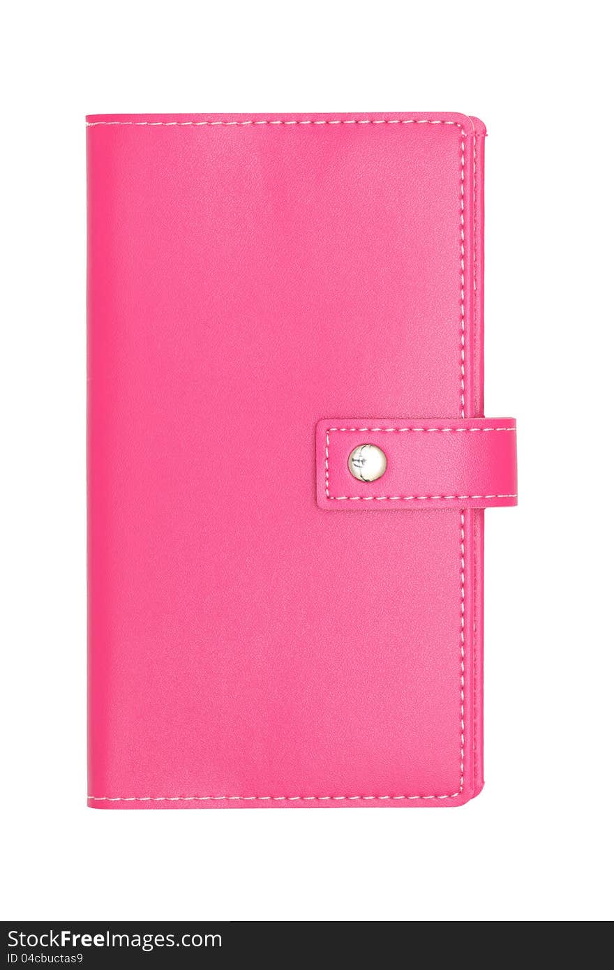 Pink leather covered book isolated on white background. Pink leather covered book isolated on white background