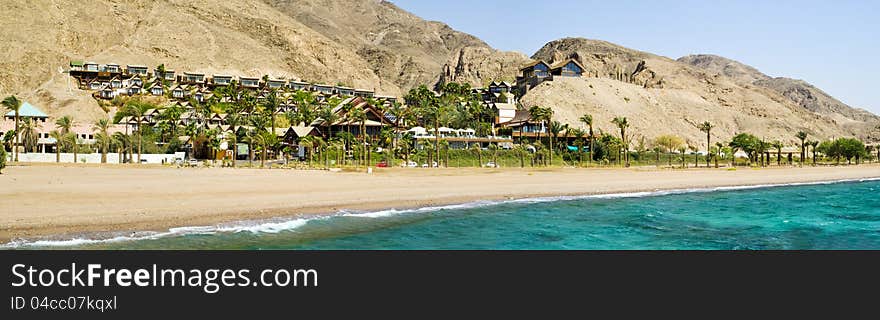 Southern beach of Eilat – famous recreation and resort town of Israel. Southern beach of Eilat – famous recreation and resort town of Israel