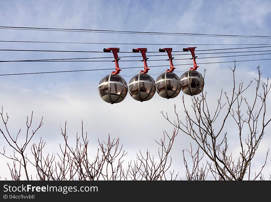 The funicular railway with trees in the Grenoble city, French.