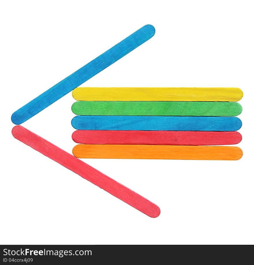 Colorful wooden arrows sign isolated on white with clipping path