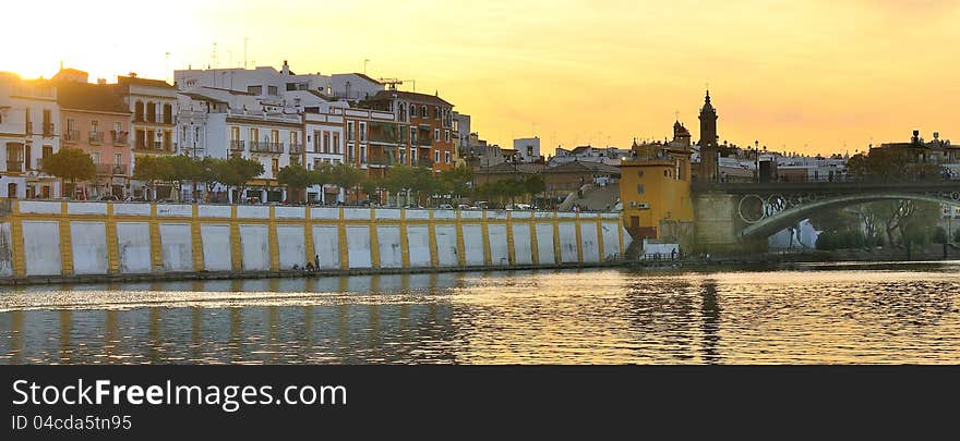 Guadalquivir river at sunset, Seville, Spain. Guadalquivir river at sunset, Seville, Spain