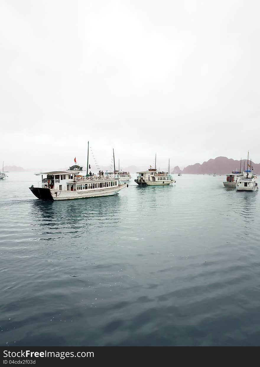 Tourist Boats In Halong Bay, Vietnam