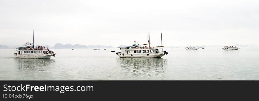 Tourist Boats In Halong Bay, Vietnam.