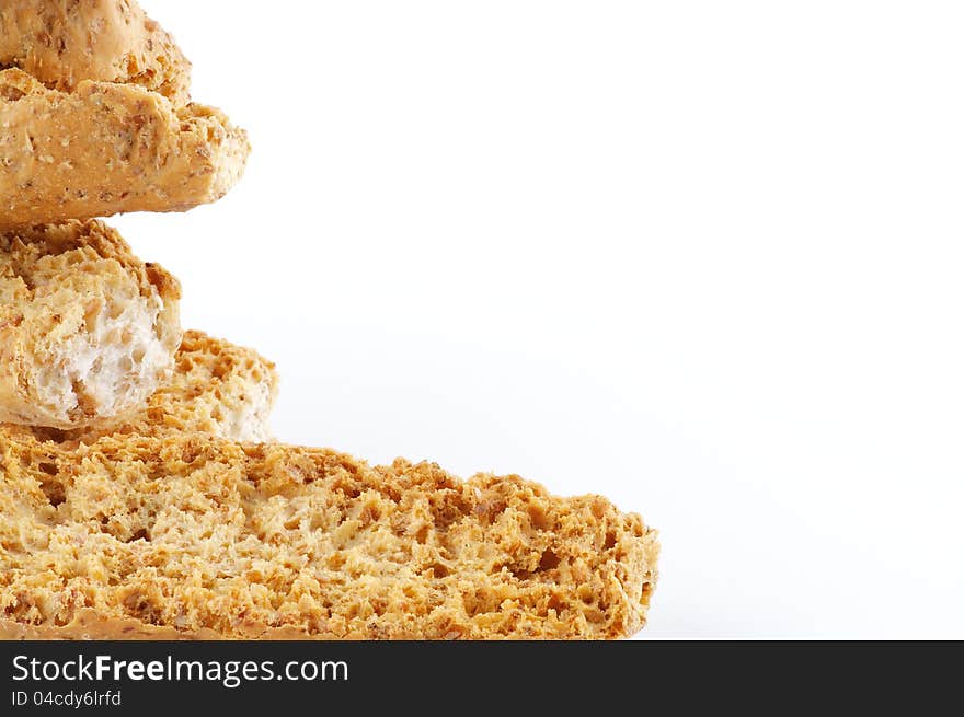 Frame of Whole grain biscuits close up on white background