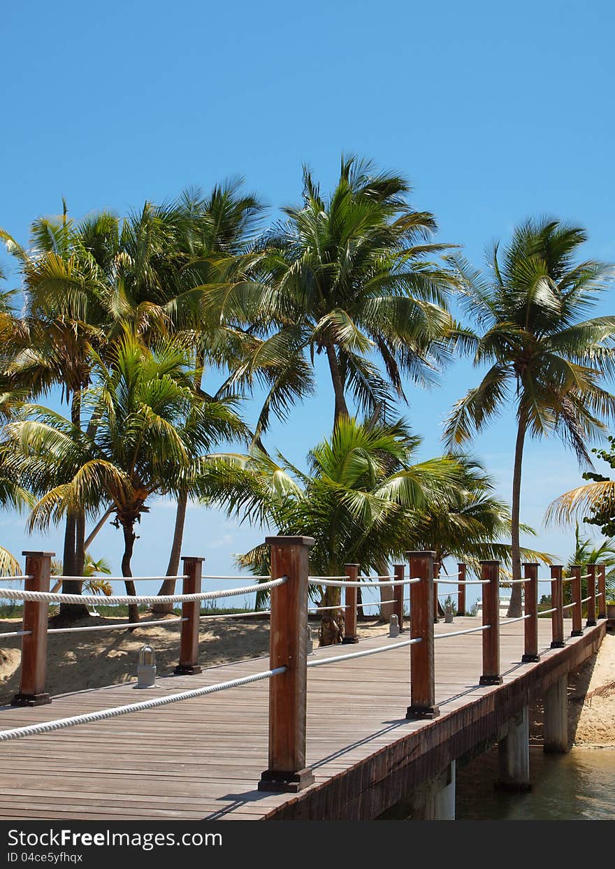 Footbridge in a tropical marina in the Caribbean. Footbridge in a tropical marina in the Caribbean