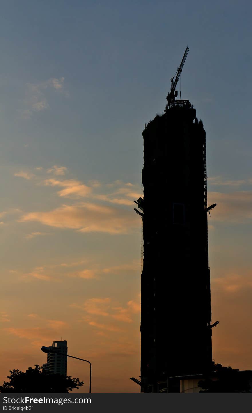 Construction Building Crane With Silhouette