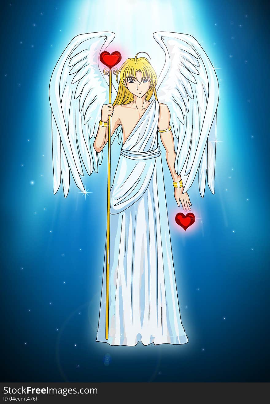 Cartoon illustration of an angel in anime style