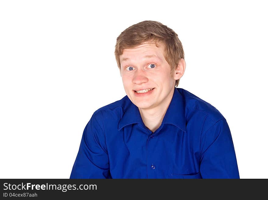 Portrait of a guy in a blue shirt isolated. Portrait of a guy in a blue shirt isolated