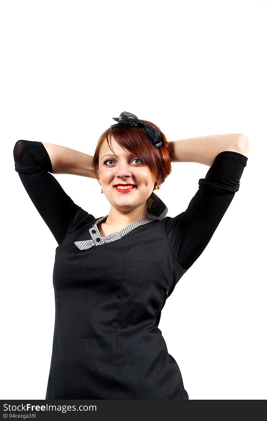 Redhead girl on a white background