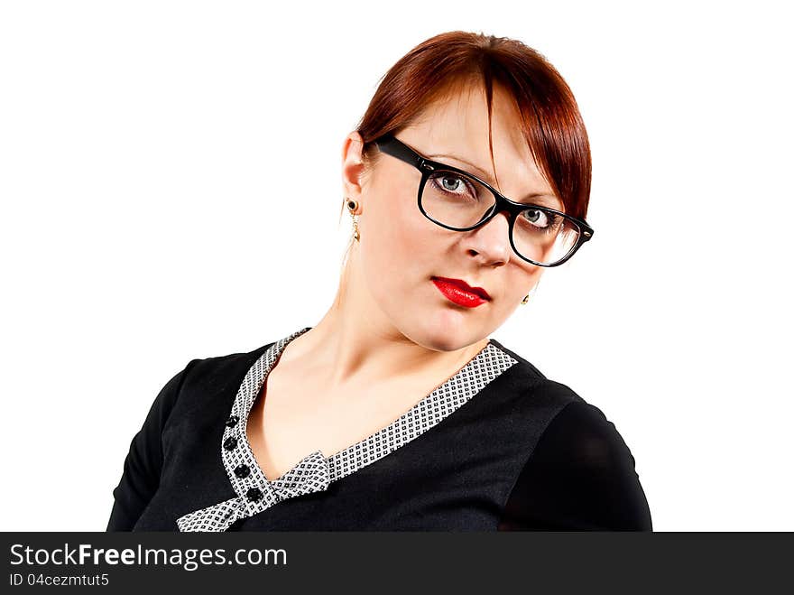 Beautiful business woman in glasses isolated. Beautiful business woman in glasses isolated