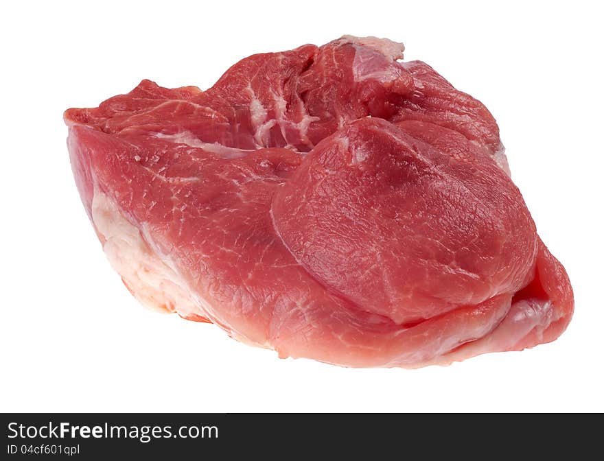 Red piece of meat on white