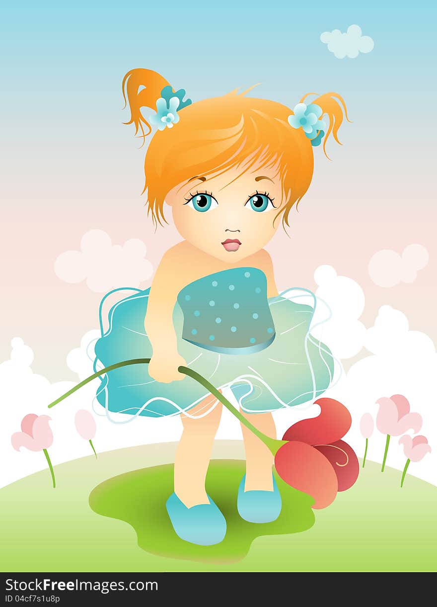 vector illustration of a girl with tulip