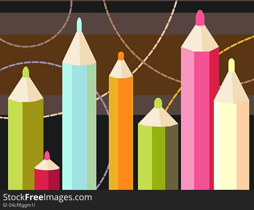 vector Illustration of a seven colored pencils