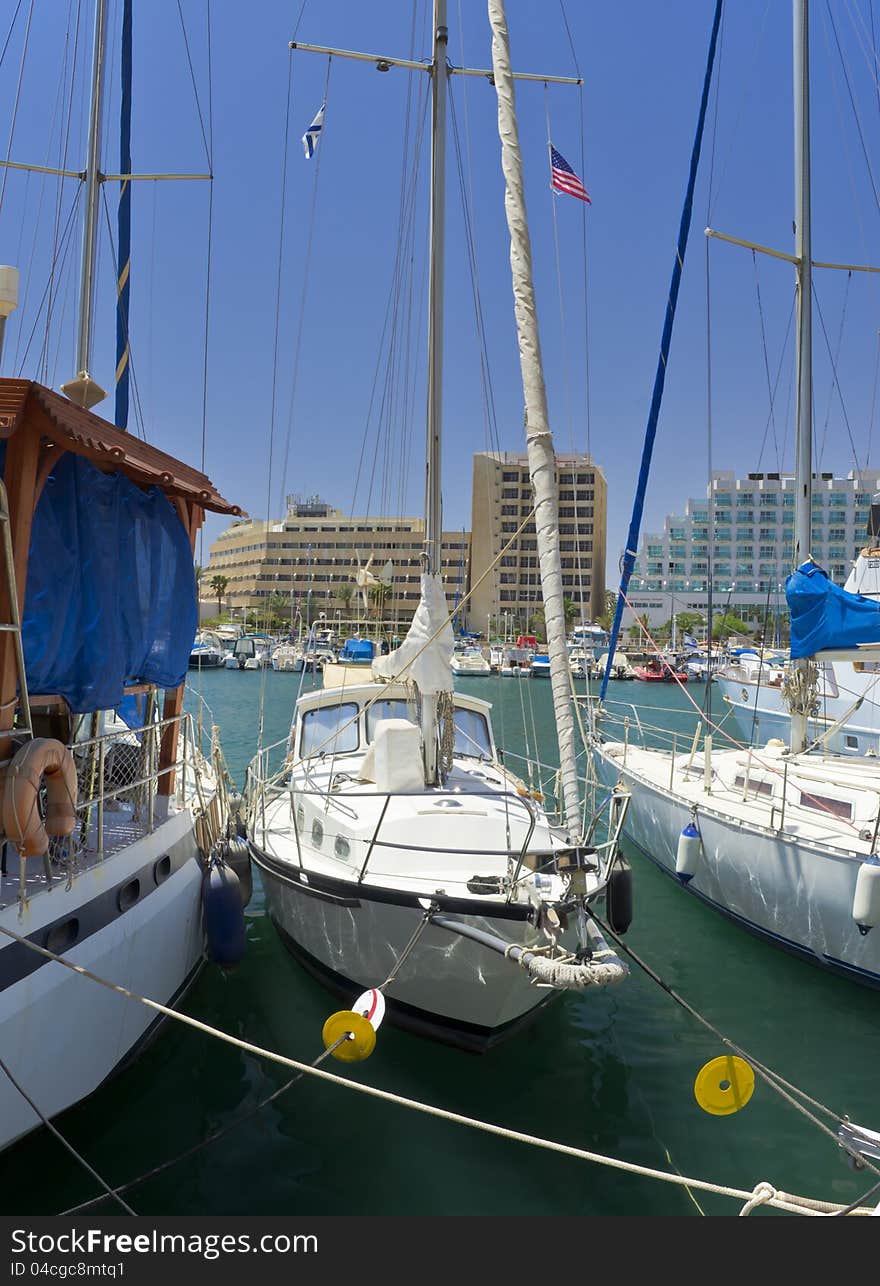 Marina with moored yachts, Eilat