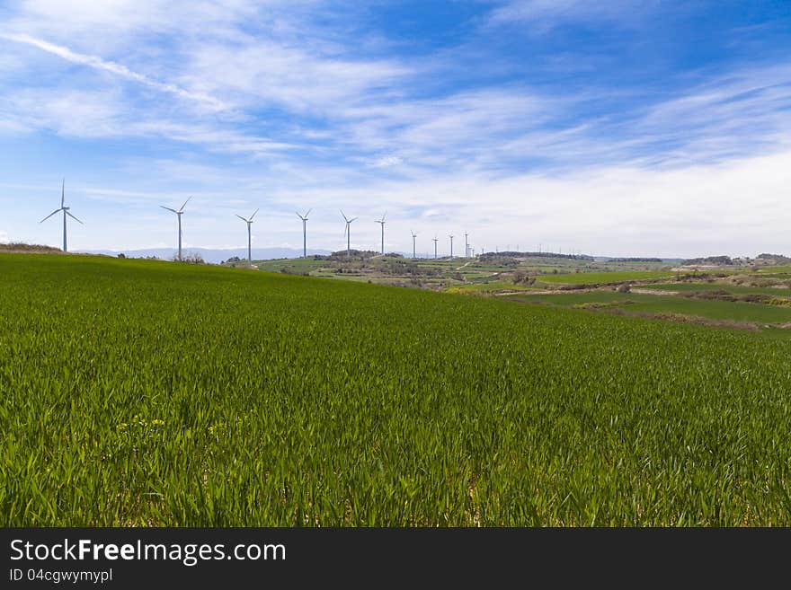 Wind turbines for renewable energy conversion located in Tarragona. Wind turbines for renewable energy conversion located in Tarragona