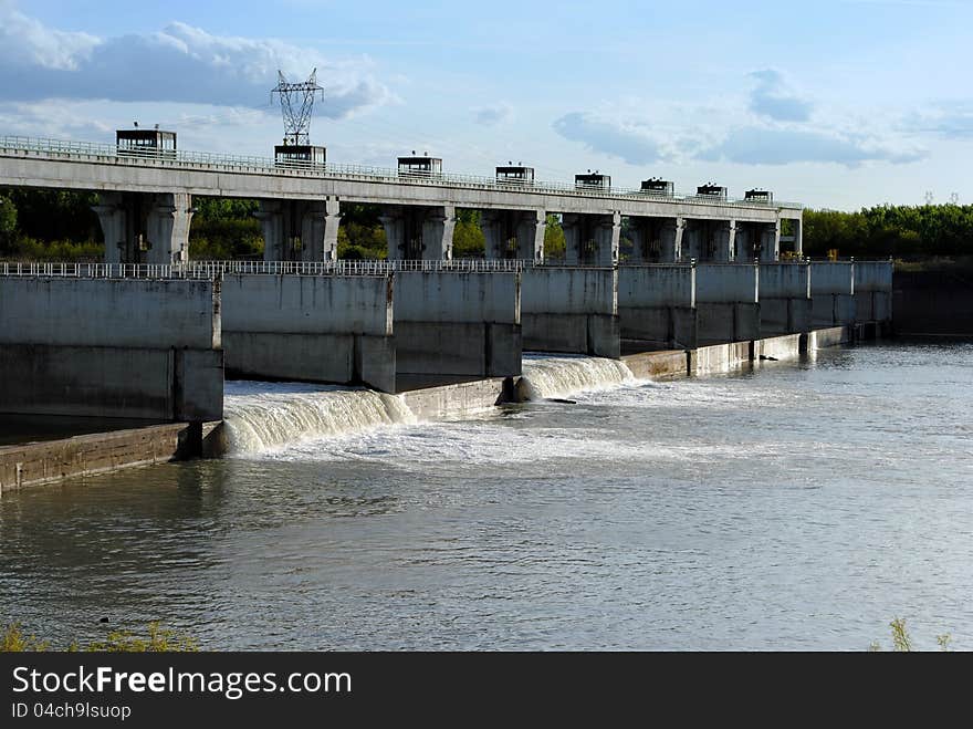 Hydroelectric dam on the river, landscape