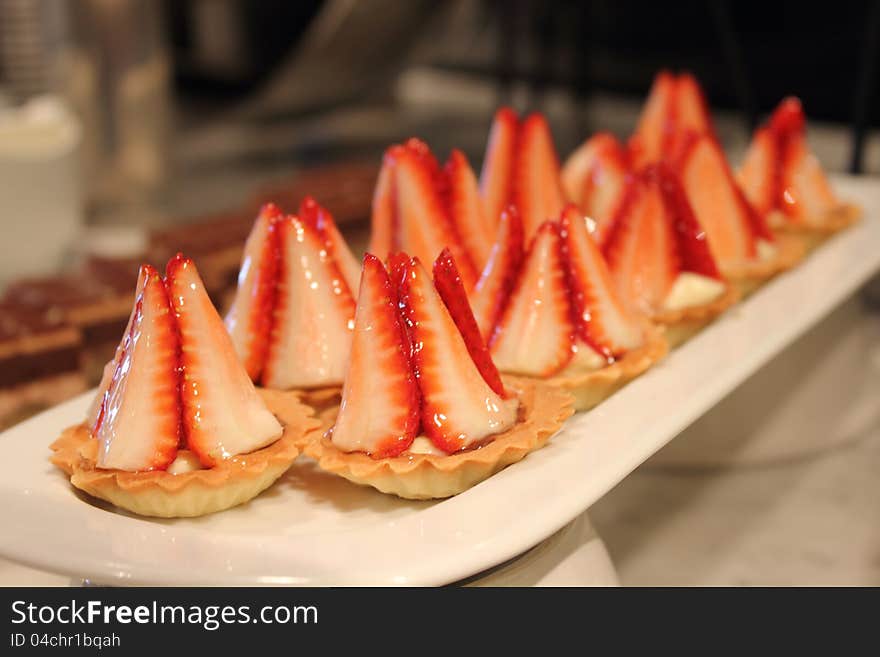 The strawberry tart on Dessert buffet line