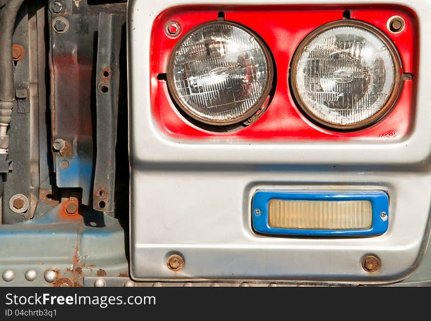 Close up a truck headlights