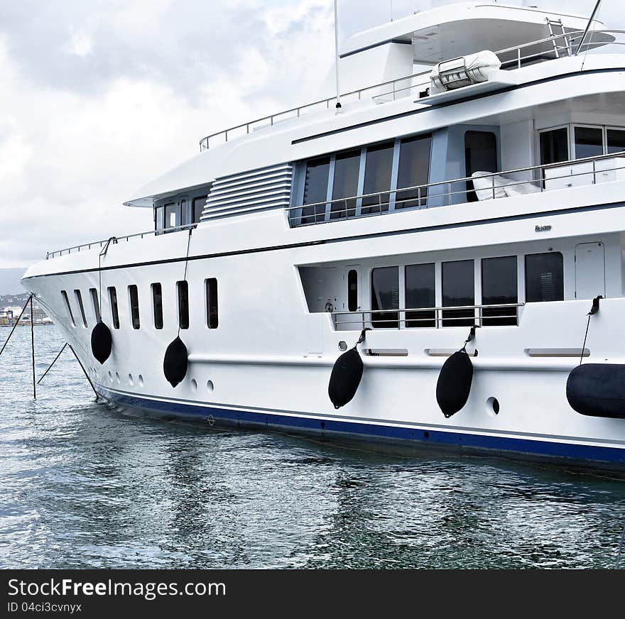 Detail of moored luxury yacht