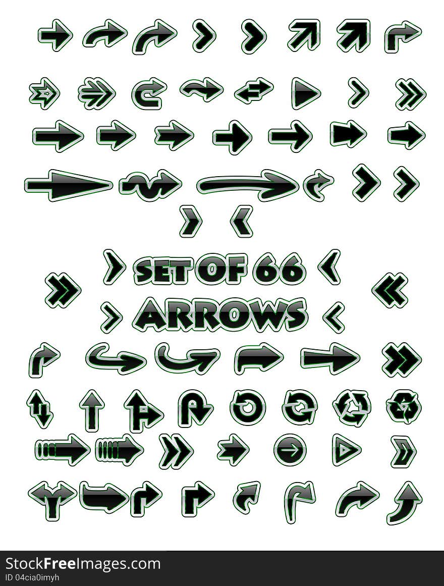 Set of 66 vector arrows, with a glossy face. Set of 66 vector arrows, with a glossy face.