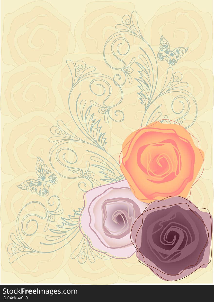 Three roses on the sand background  for your design