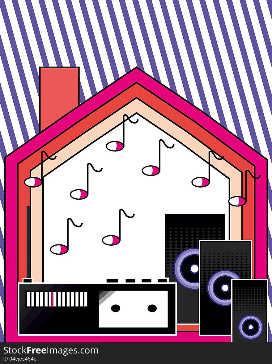 Vector illustration of house with music components. Vector illustration of house with music components