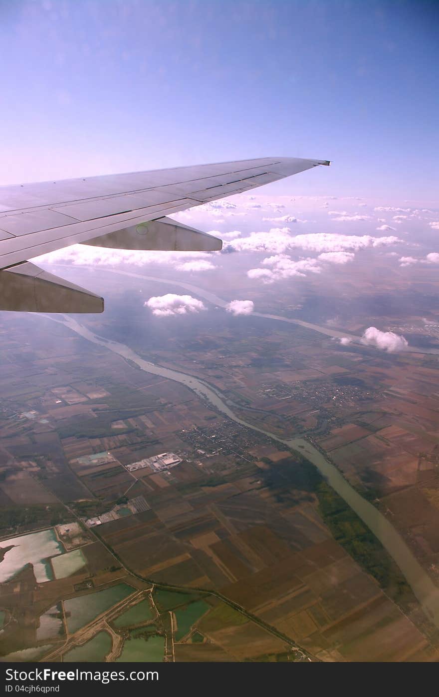 Wing of the aircraft and view from above