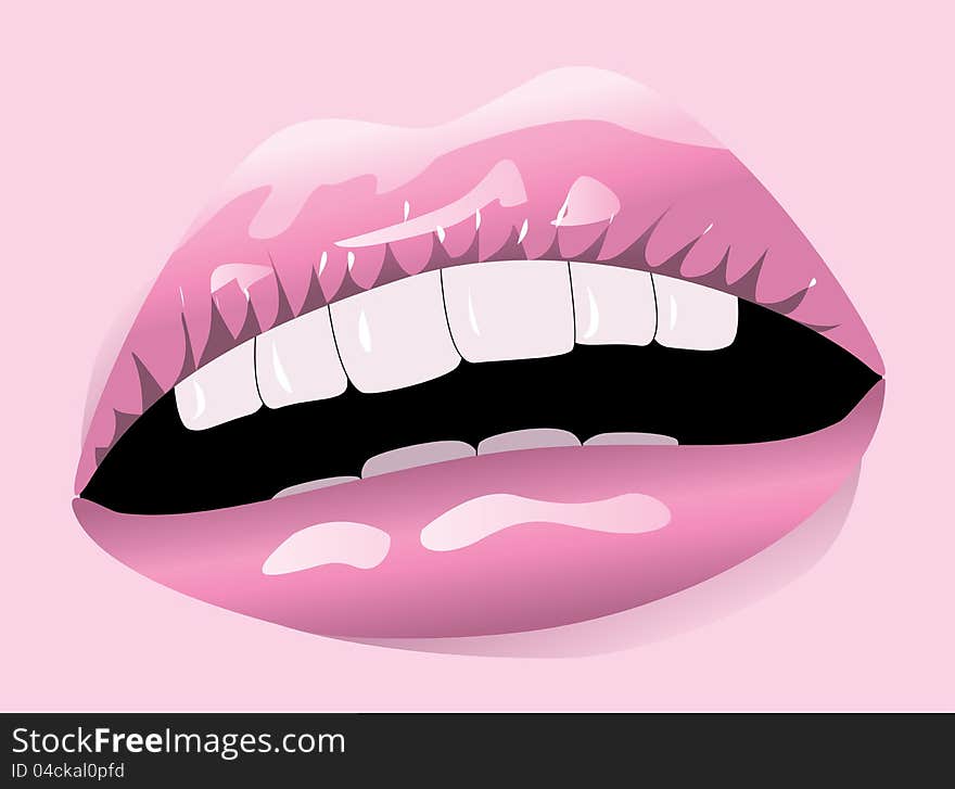 Illustration of pink shiny smiling lips background. Illustration of pink shiny smiling lips background