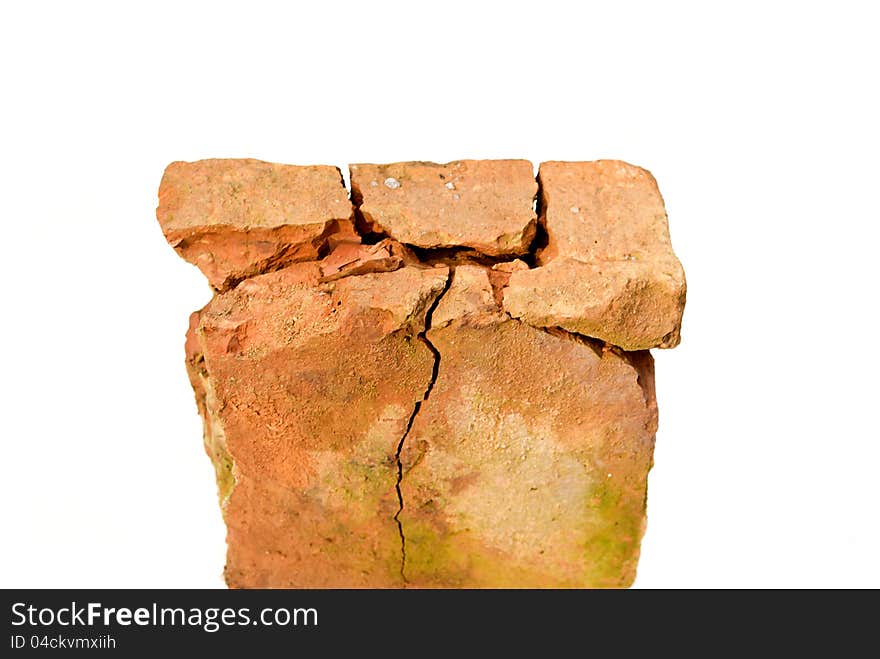 Building an old red brick isolated on a white